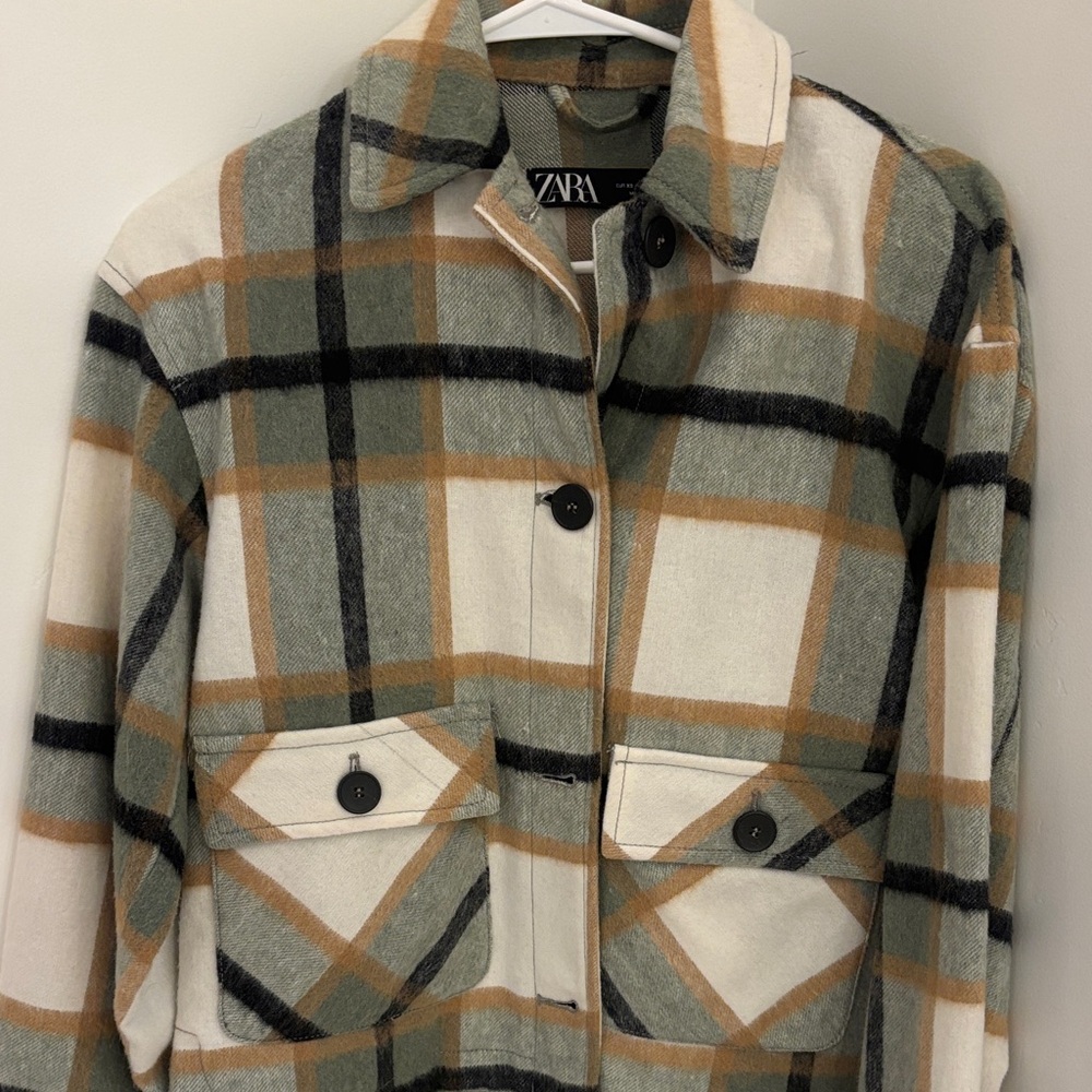 Zara Women's Checkered Jacket - Cream, Gray, Tan